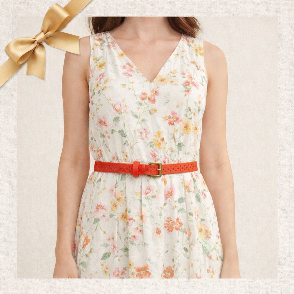 Salmon Orange Leather Belt – 0.65″ Wide, 39″ Long, Perforated, Sz M